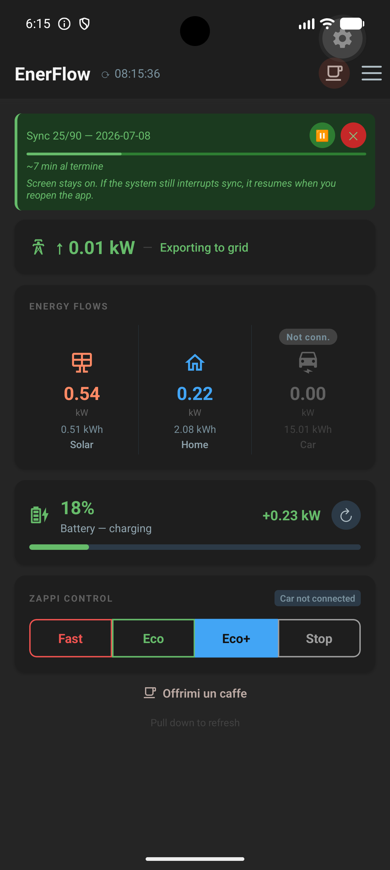 EnerFlow dashboard in dark appearance